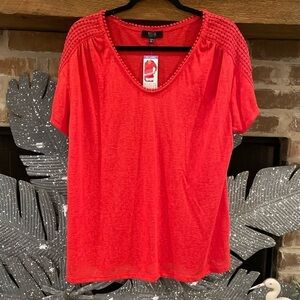 NWT Modern Canvas Size XXL Cherry Red Modal-Polyester Crochet Lace Summer Tee